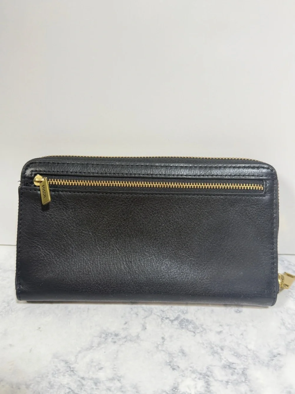 Fossil Liza black white cheetah polkadot fur leather wallet clutch